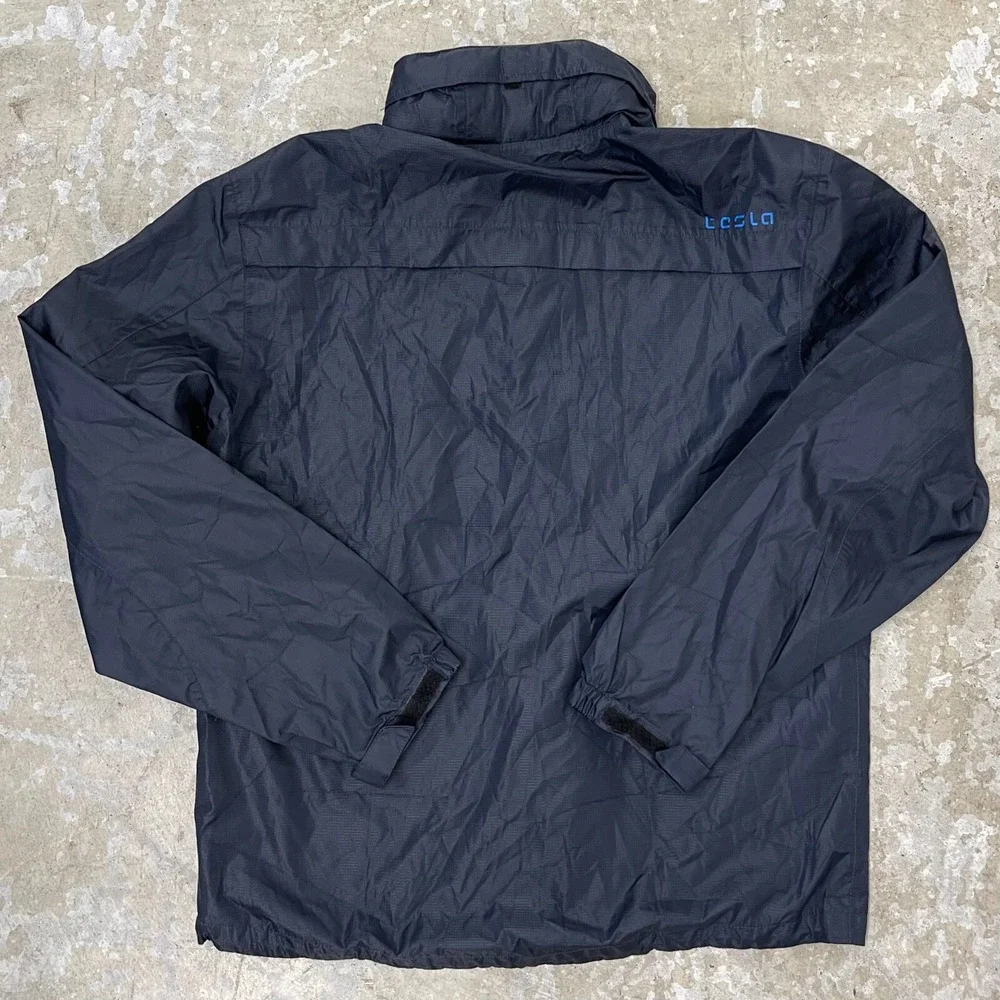 Tesla‎ Jacket Mens Medium Blue Waterproof Hooded Lightweight Logo Zip Snap